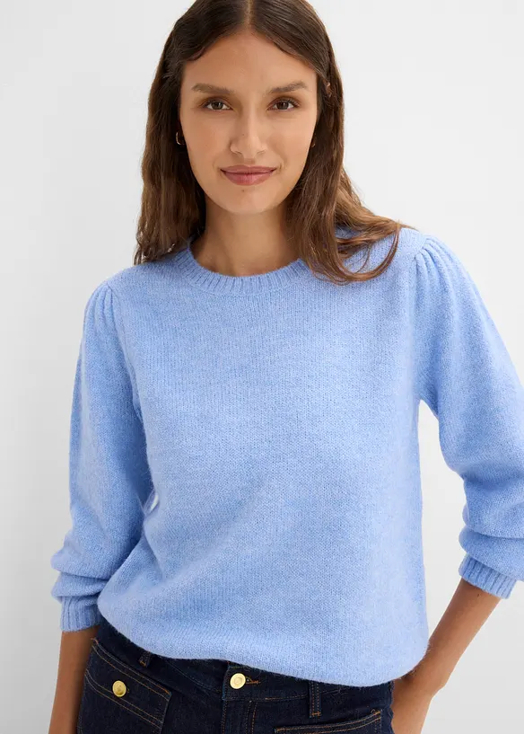 Pullover mit Puffärmel in blau von vorne (im Anschnitt) - bonprix