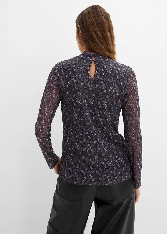 Langarmshirt aus feinem Mesh in schwarz von hinten (im Anschnitt) - bonprix Langarmshirt aus feinem Mesh in schwarz von hinten (im Anschnitt) - bonprix