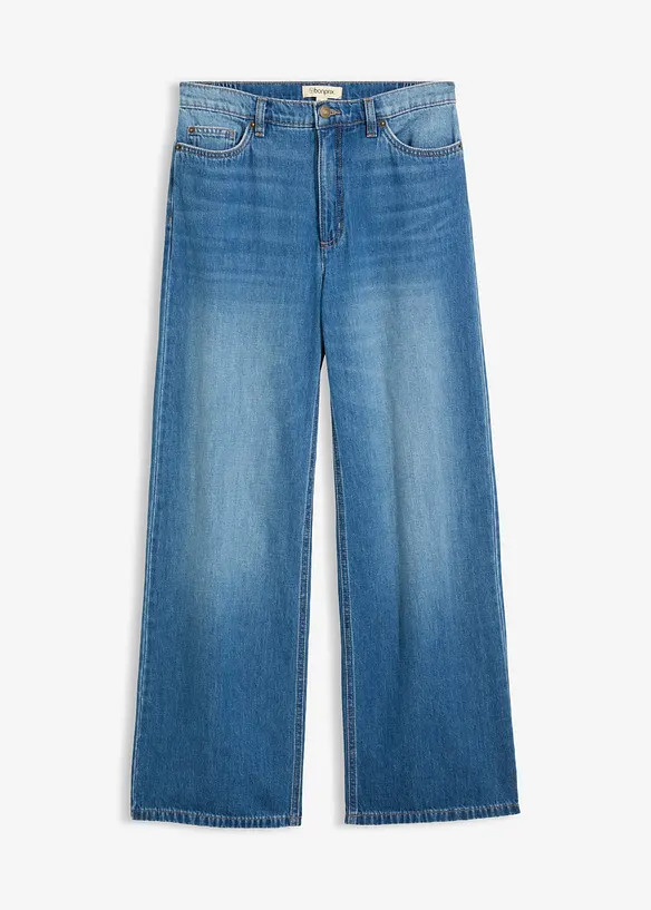 Wide-Leg-Jeans High Waist in blau von vorne - bonprix