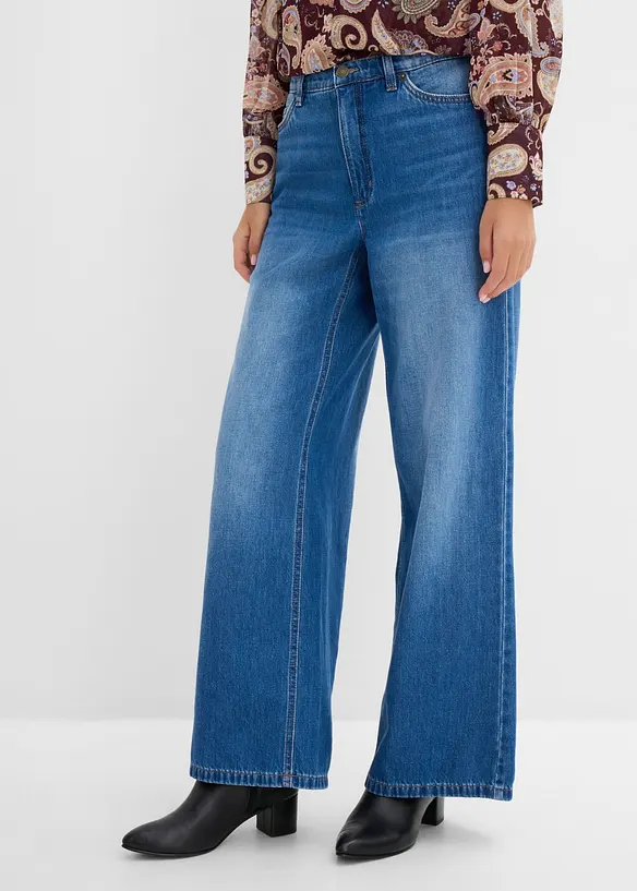 Wide-Leg-Jeans High Waist in blau von vorne - bonprix