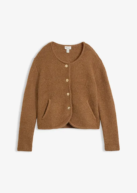 Weit geschnittene Strickjacke in braun von vorne - bonprix Weit geschnittene Strickjacke in braun von vorne - bonprix
