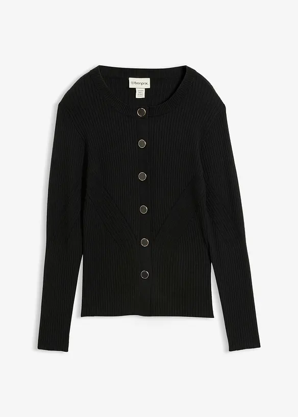 Feinstrickjacke aus Viskose-Mix in schwarz von vorne - bonprix