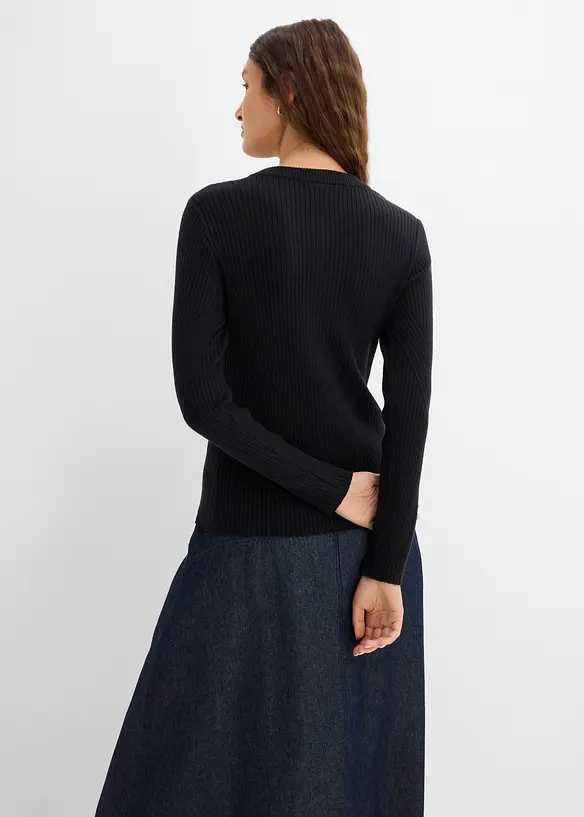 Feinstrickjacke aus Viskose-Mix in schwarz von hinten (im Anschnitt) - bonprix