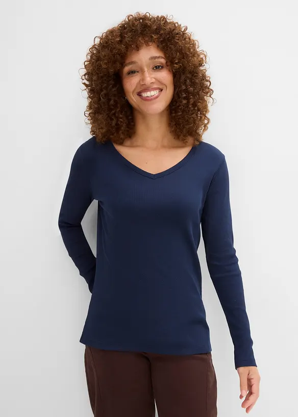 Rippshirt aus reiner Bio-Baumwolle (5er Pack) in blau von vorne (im Anschnitt) - bonprix Rippshirt aus reiner Bio-Baumwolle (5er Pack) in blau von vorne (im Anschnitt) - bonprix
