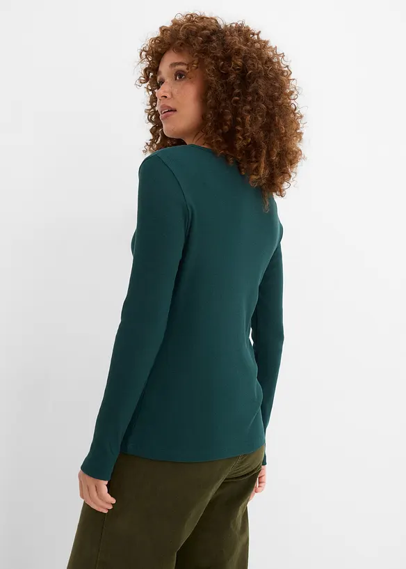 Ripp-Henleyshirt aus reiner Bio-Baumwolle (3er Pack) in grün von hinten (im Anschnitt) - bonprix