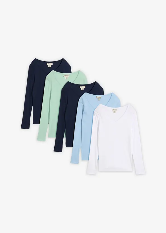 Rippshirt aus reiner Bio-Baumwolle (5er Pack) in blau von vorne - bonprix Rippshirt aus reiner Bio-Baumwolle (5er Pack) in blau von vorne - bonprix