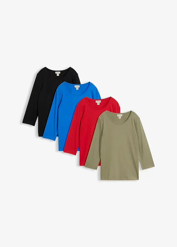 Shirt 3/4-Arm (4er Pack) in blau von vorne - bonprix