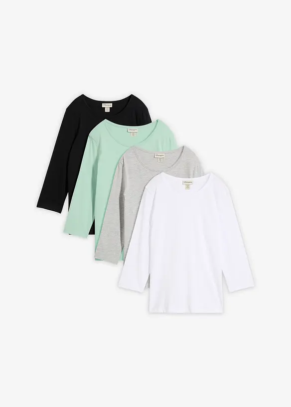 Shirt 3/4-Arm (4er Pack) in schwarz von vorne - bonprix