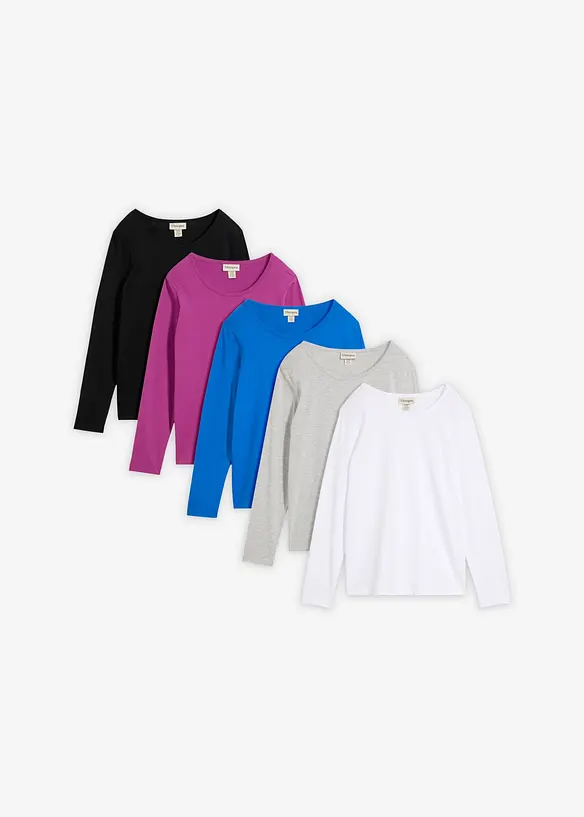 Langarmshirt (5er Pack) in schwarz von vorne - bonprix