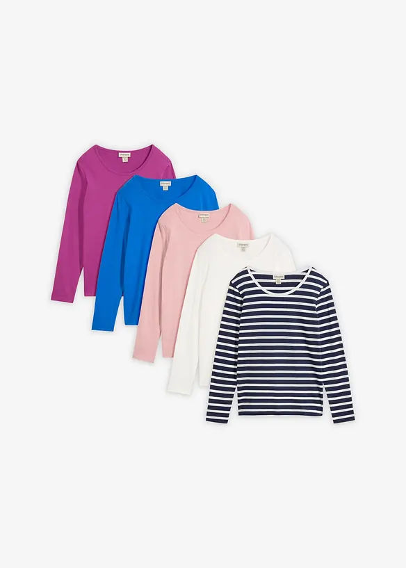 Langarmshirt (5er Pack) in blau von vorne - bonprix