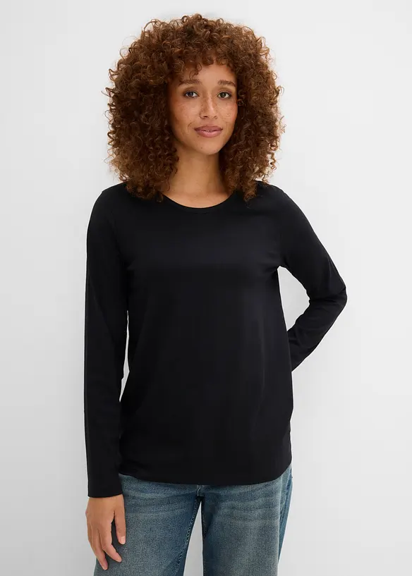 Langarmshirt (6er Pack) in schwarz von vorne (im Anschnitt) - bonprix