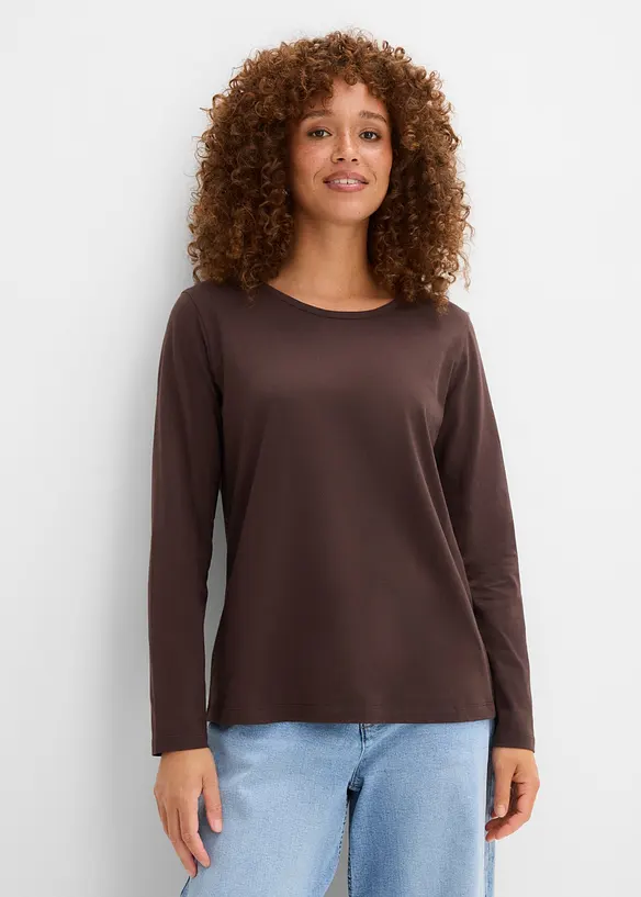Langarmshirt aus reiner Bio-Baumwolle (3er Pack) in weiß von vorne (im Anschnitt) - bonprix