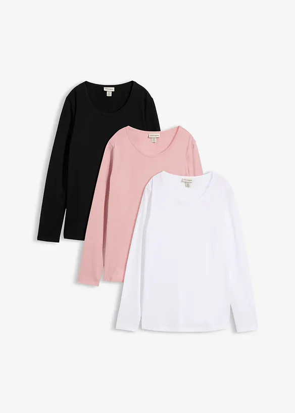 Langarmshirt aus reiner Bio-Baumwolle (3er Pack) in schwarz von vorne - bonprix