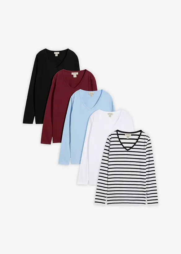 Langarmshirt (5er Pack) in schwarz von vorne - bonprix