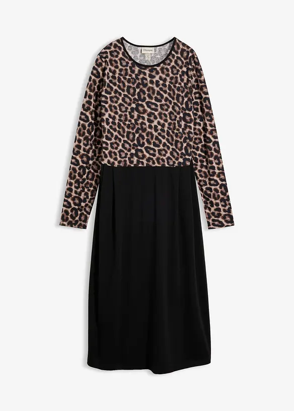 Baumwoll-Jerseykleid, Midilänge in schwarz von vorne - bonprix Baumwoll-Jerseykleid, Midilänge in schwarz von vorne - bonprix