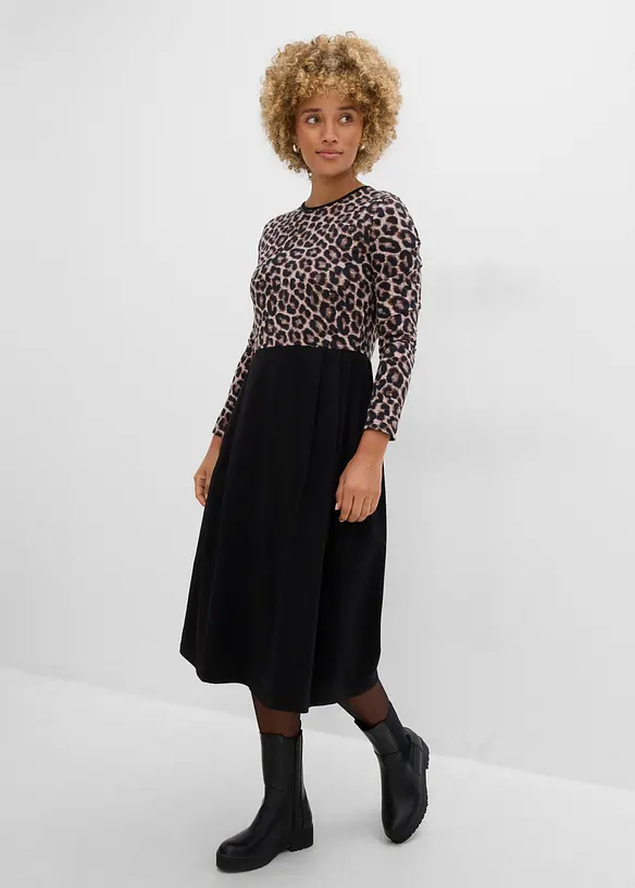 Baumwoll-Jerseykleid, Midilänge in schwarz von vorne (Totalaufnahme) - bonprix Baumwoll-Jerseykleid, Midilänge in schwarz von vorne (Totalaufnahme) - bonprix