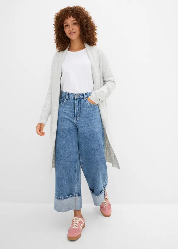 Longstrickjacke in grau von vorne (im Anschnitt) - bonprix
