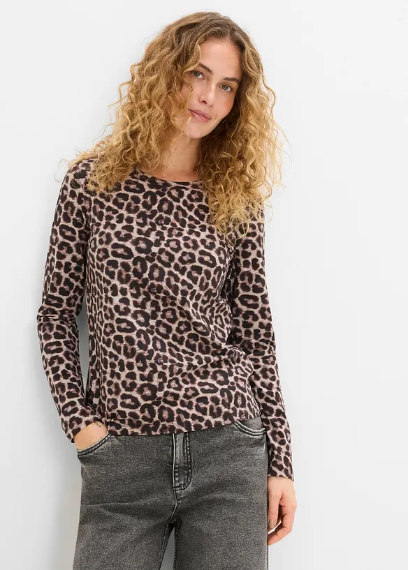 Langarmshirt (3er Pack) aus Baumwoll-Elasthan-Mix in schwarz von vorne (im Anschnitt) - bonprix