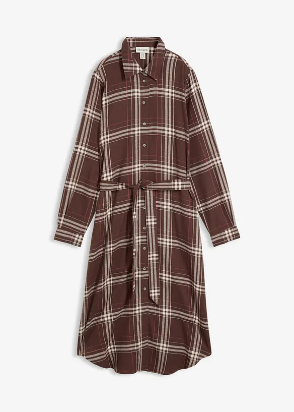 Flanell-Midikleid aus reiner Baumwolle in braun von vorne - bonprix