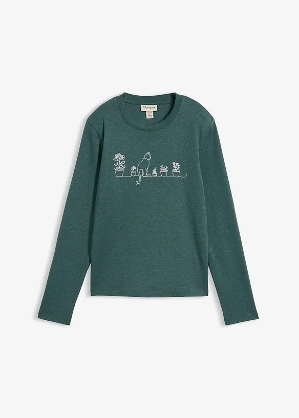 Langarmshirt aus purer Baumwolle in grün von vorne - bonprix