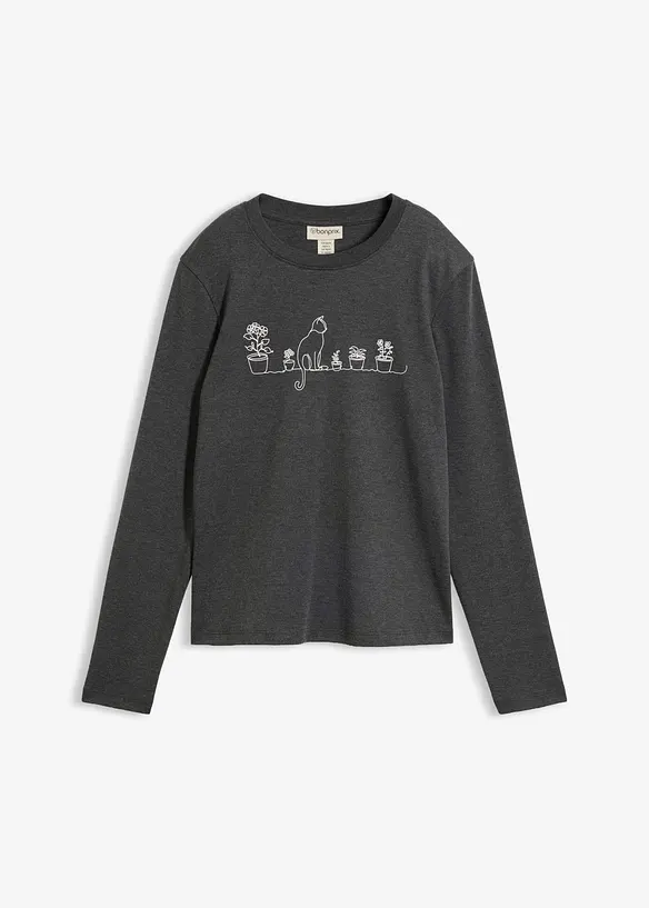 Langarmshirt aus purer Baumwolle in grau von vorne - bonprix