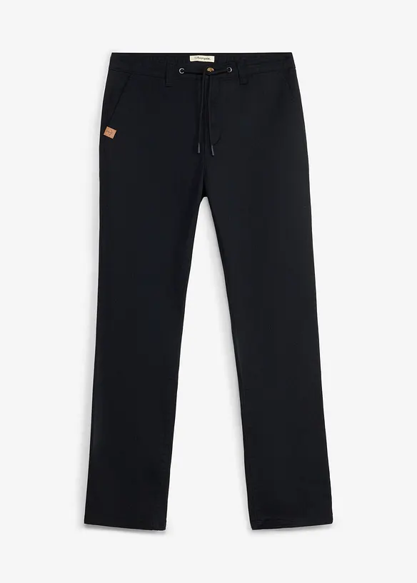 Classic Fit Stretch-Chinohose mit weitem Bein, Straight in schwarz von vorne - bonprix