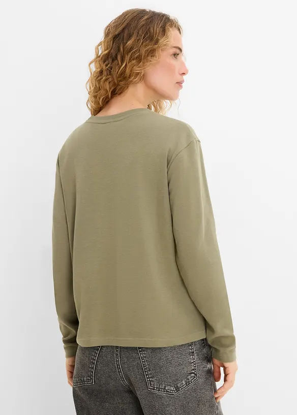 Langarmshirt aus purer Baumwolle in grün von hinten (im Anschnitt) - bonprix