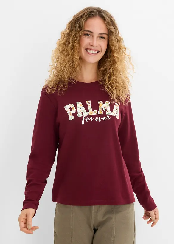 Langarmshirt aus purer Baumwolle in rot von vorne (im Anschnitt) - bonprix