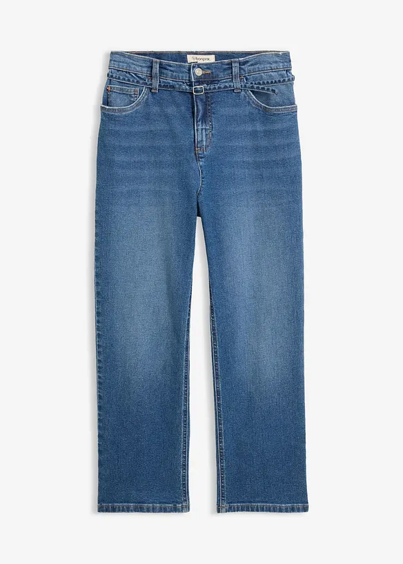 Straight-Jeans High Waist, cropped in blau von vorne - bonprix Straight-Jeans High Waist, cropped in blau von vorne - bonprix