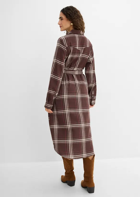 Flanell-Midikleid aus reiner Baumwolle in braun von hinten (Totalaufnahme) - bonprix