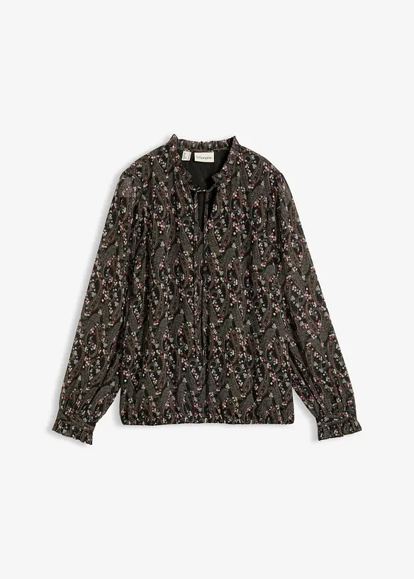 Bluse aus leichtem Chiffon in schwarz von vorne - bonprix
