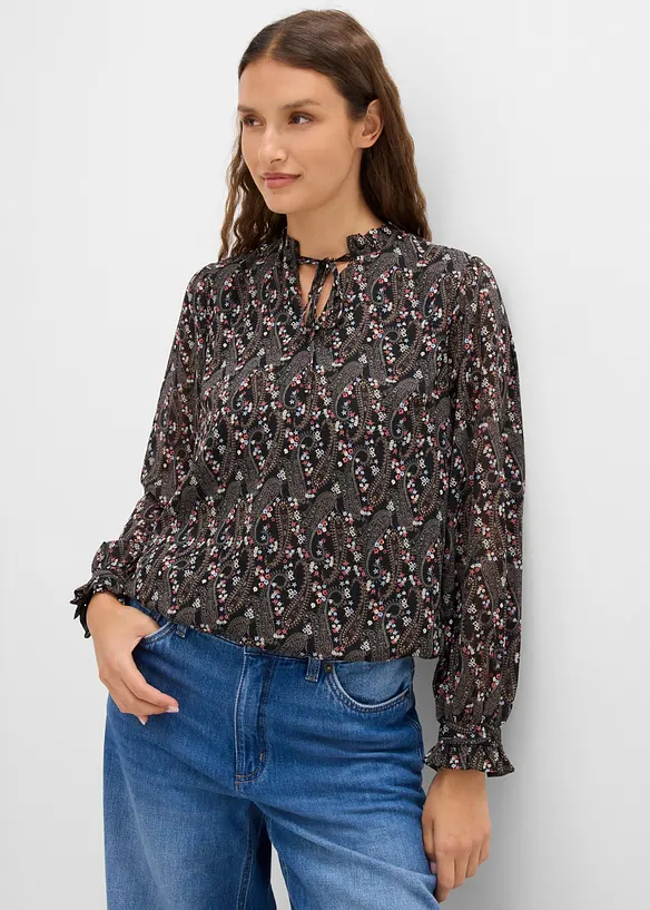 Bluse aus leichtem Chiffon in schwarz von vorne (im Anschnitt) - bonprix