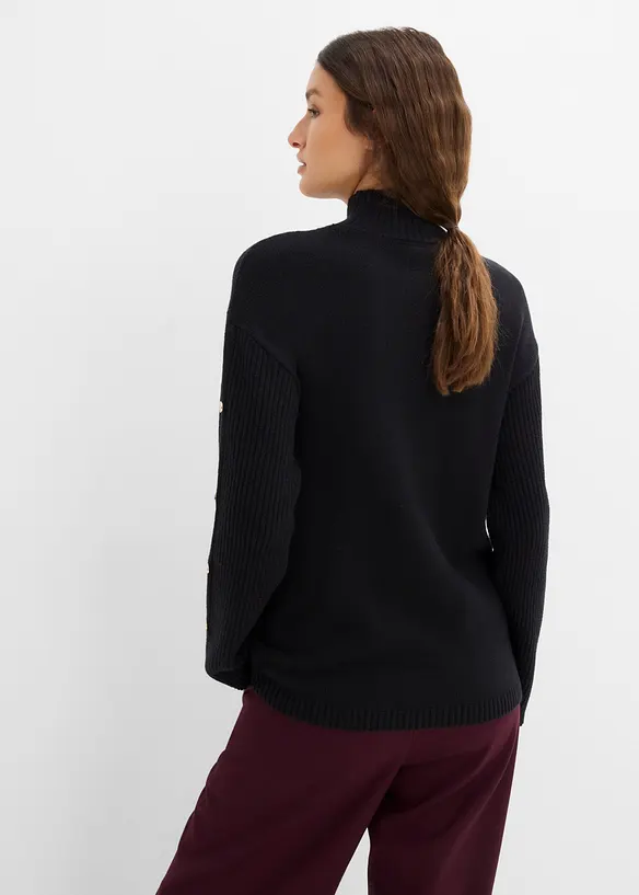 Feinstrickpullover aus softem Viskose-Mix in schwarz von hinten (im Anschnitt) - bonprix