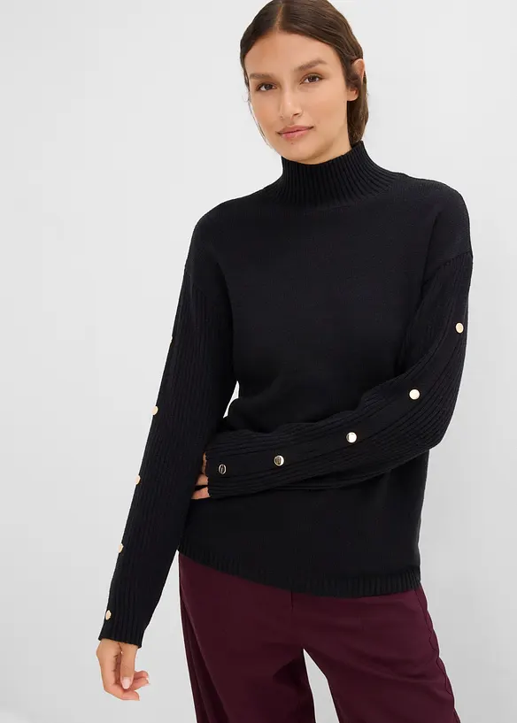 Feinstrickpullover aus softem Viskose-Mix in schwarz von vorne (im Anschnitt) - bonprix
