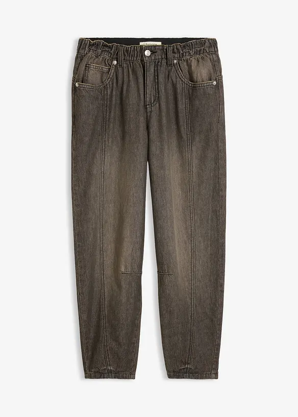Barrel-Jeans Mid Waist, Bequembund in grau von vorne - bonprix
