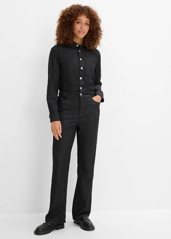 Jeans-Overall in schwarz von vorne (Totalaufnahme) - bonprix