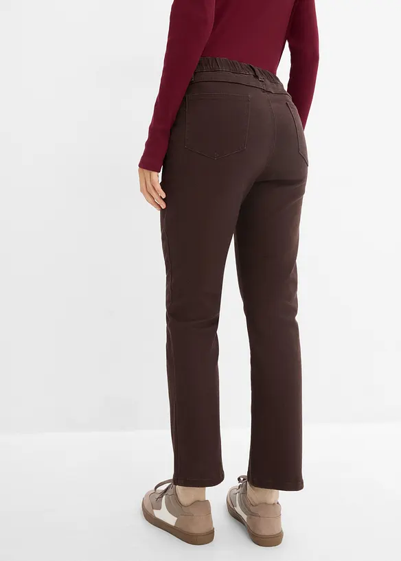 Verkürzte Bootcut-Twillhose aus Baumwoll-Mix in braun von hinten - bonprix