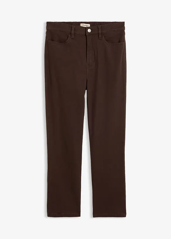 Verkürzte Bootcut-Twillhose aus Baumwoll-Mix in braun von vorne - bonprix