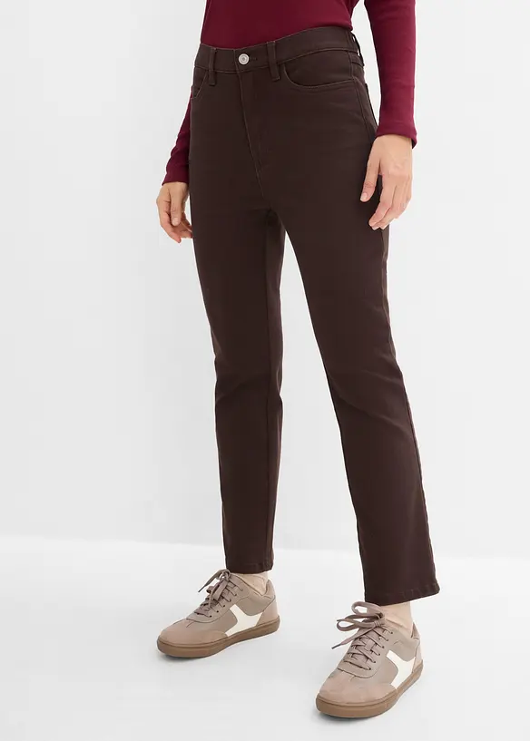 Verkürzte Bootcut-Twillhose aus Baumwoll-Mix in braun von vorne - bonprix