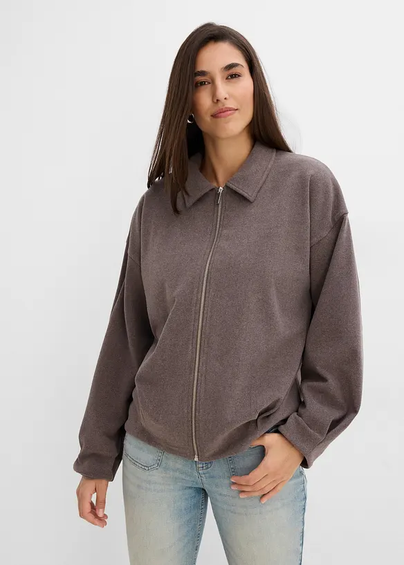 Shirtjacke in Wolloptik in braun von vorne (im Anschnitt) - bonprix