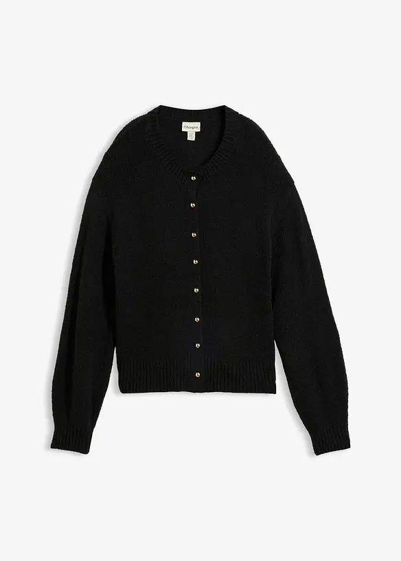 Grobstrickjacke mit Knopfleiste in schwarz von vorne - bonprix Grobstrickjacke mit Knopfleiste in schwarz von vorne - bonprix