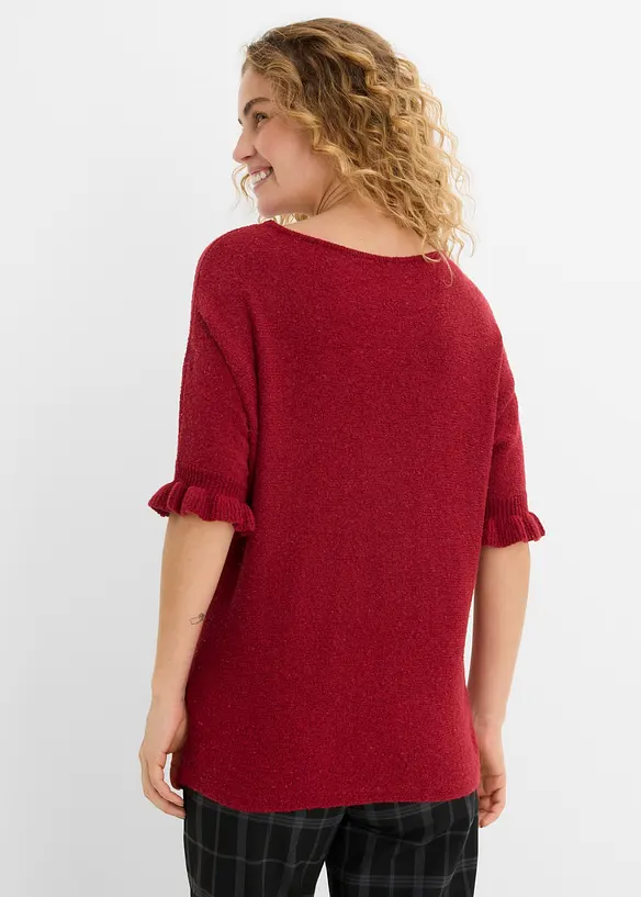 Pullover aus Baumwoll-Mix mit Volant-Ärmeln in rot von hinten (im Anschnitt) - bonprix