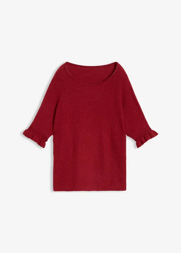 Pullover aus Baumwoll-Mix mit Volant-Ärmeln in rot von vorne - bonprix