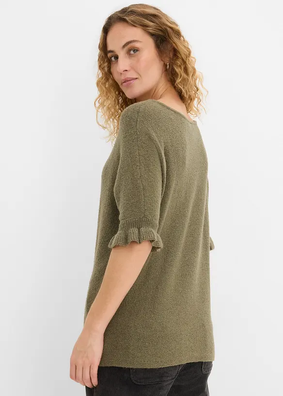 Pullover aus Baumwoll-Mix mit Volant-Ärmeln in grün von hinten (im Anschnitt) - bonprix