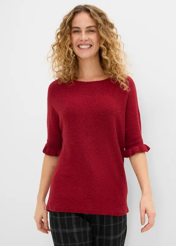 Pullover aus Baumwoll-Mix mit Volant-Ärmeln in rot von vorne (im Anschnitt) - bonprix