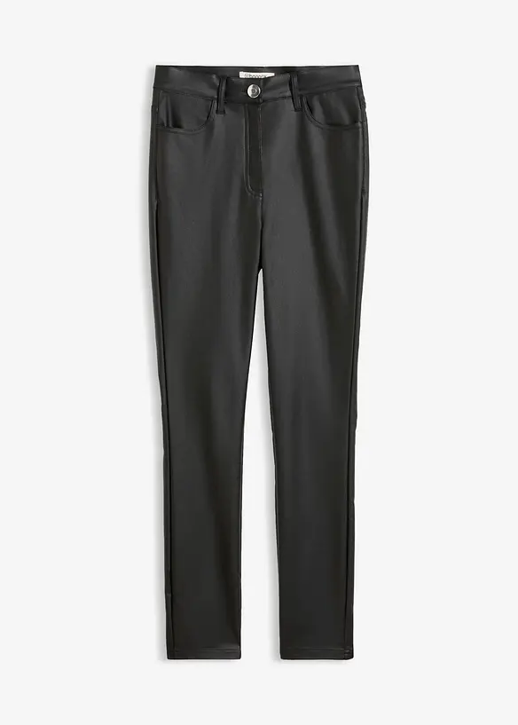 Beschichtete Bauchweg-Bengalin-Hose aus Viskose-Mix in schwarz von vorne - bonprix