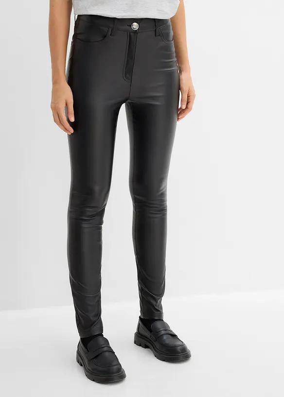 Beschichtete Bauchweg-Bengalin-Hose aus Viskose-Mix in schwarz von vorne - bonprix
