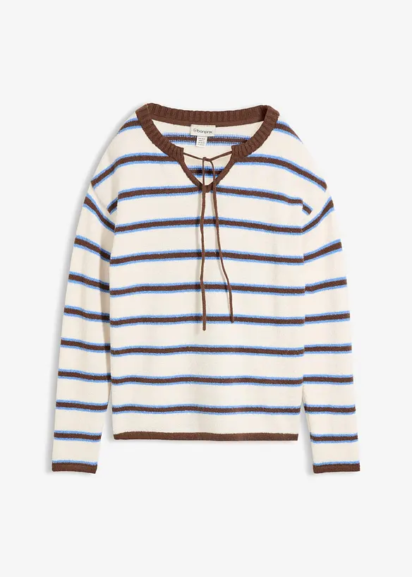 Pullover aus Baumwoll-Mix mit Bindelösung in weiß von vorne - bonprix