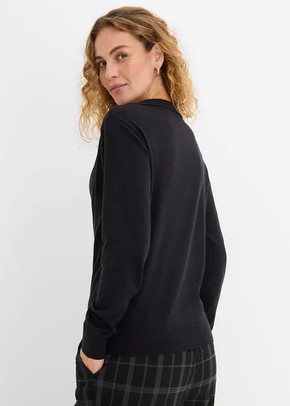 Feinstrickpullover im Layering-Look aus Viskose-Mix in schwarz von hinten (im Anschnitt) - bonprix