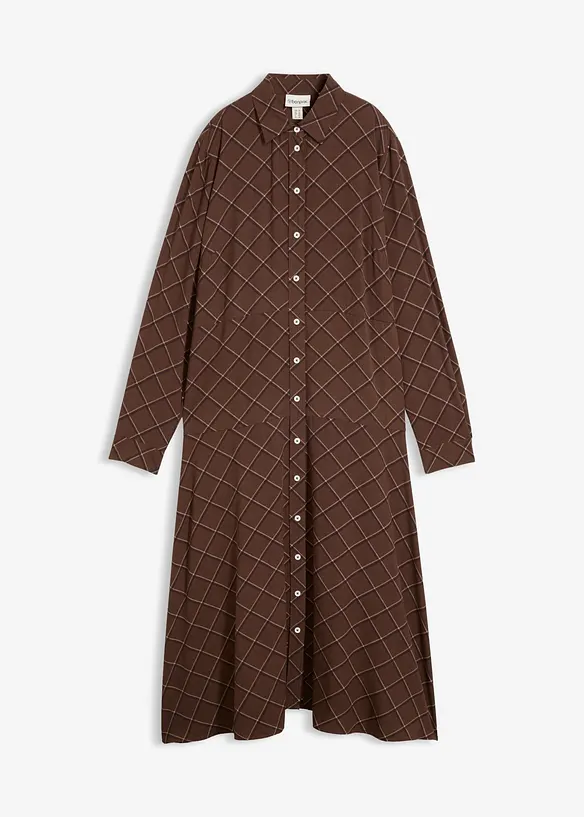 Blusenkleid aus reiner Viskose mit Eingriffstaschen in braun von vorne - bonprix